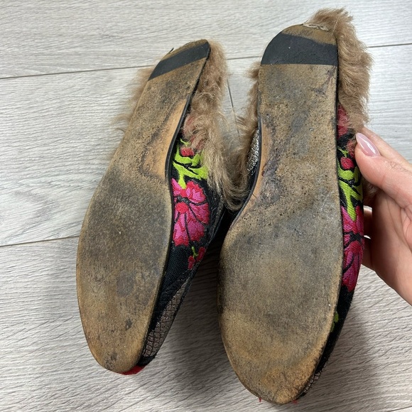 GUCCI Princetown Pink Floral Brocade Jacquard Fur Lined Loafer Slipper Mules - Picture 8 of 12